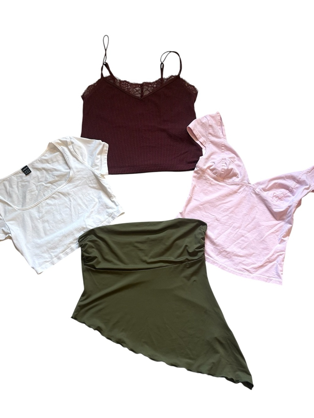 Lot Of 4 Crop Tops Sz S Abercrombie Cider SHEIN Minimalist Army Green Pink White